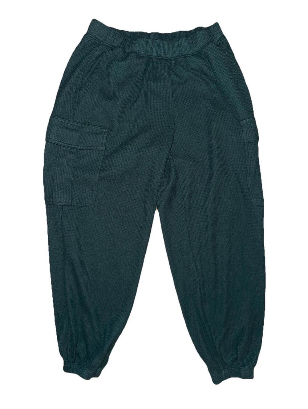 Aerie Womens Waffle Knit cargo sweatpants sz S Green Pockets Comfy lounge